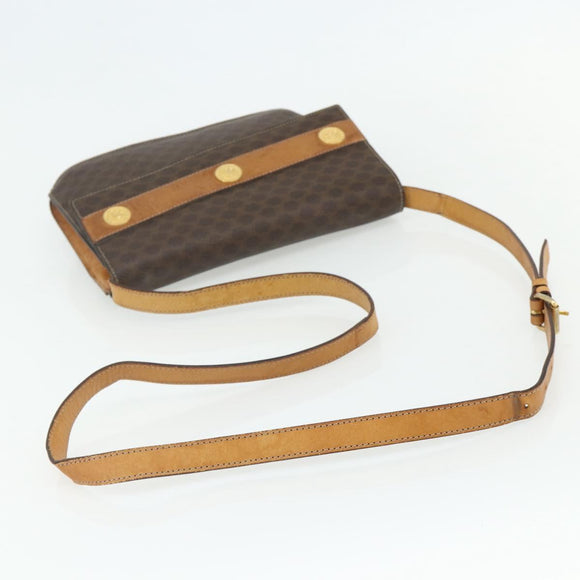 CELINE Macadam Canvas Medallion Shoulder Bag PVC Leather Brown Gold Auth ep14618