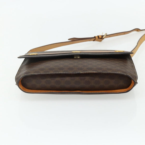 CELINE Macadam Canvas Medallion Shoulder Bag PVC Leather Brown Gold Auth ep14618