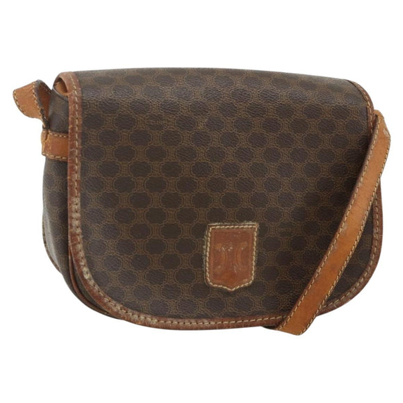 CELINE Macadam Canvas Shoulder Bag PVC Leather Brown Gold Auth ep14625