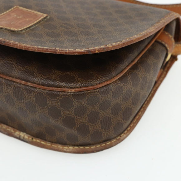CELINE Macadam Canvas Shoulder Bag PVC Leather Brown Gold Auth ep14625