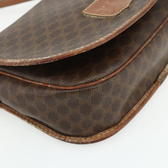 CELINE Macadam Canvas Shoulder Bag PVC Leather Brown Gold Auth ep14625