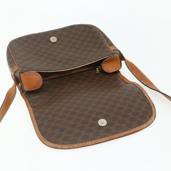 CELINE Macadam Canvas Shoulder Bag PVC Leather Brown Gold Auth ep14625