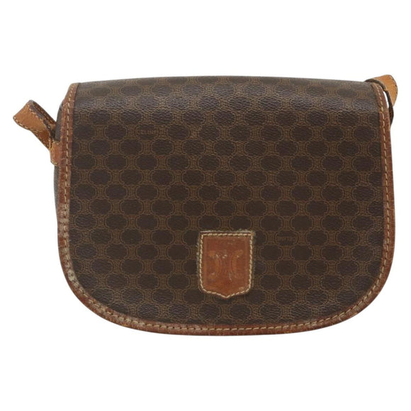 CELINE Macadam Canvas Shoulder Bag PVC Leather Brown Gold Auth ep14625