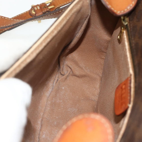 CELINE Macadam Canvas Shoulder Bag PVC Leather Brown Gold Auth ep14625