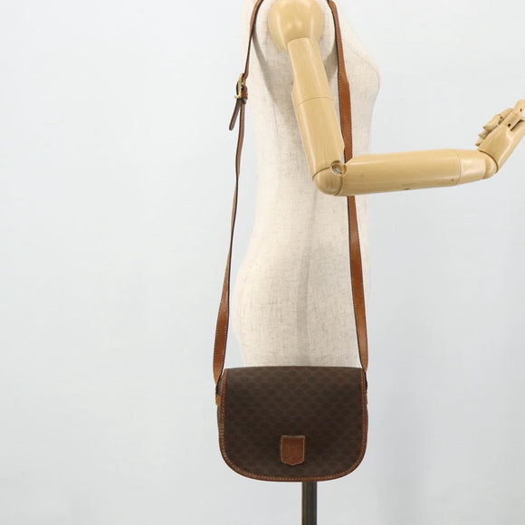 CELINE Macadam Canvas Shoulder Bag PVC Leather Brown Gold Auth ep14625