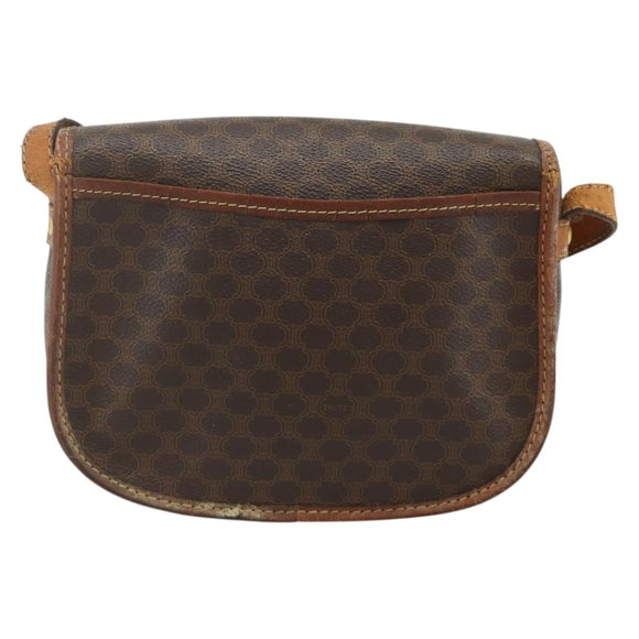 CELINE Macadam Canvas Shoulder Bag PVC Leather Brown Gold Auth ep14625