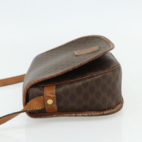 CELINE Macadam Canvas Shoulder Bag PVC Leather Brown Gold Auth ep14625