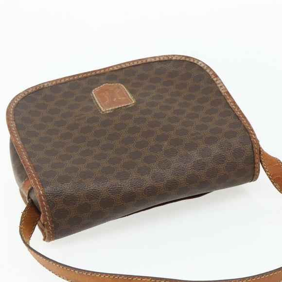 CELINE Macadam Canvas Shoulder Bag PVC Leather Brown Gold Auth ep14625