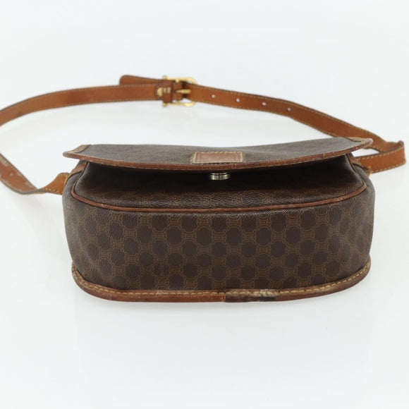 CELINE Macadam Canvas Shoulder Bag PVC Leather Brown Gold Auth ep14625
