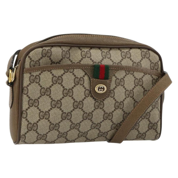 GUCCI GG Supreme Web Sherry Line Bag PVC Beige Gold 116 02 089 Auth ep14626