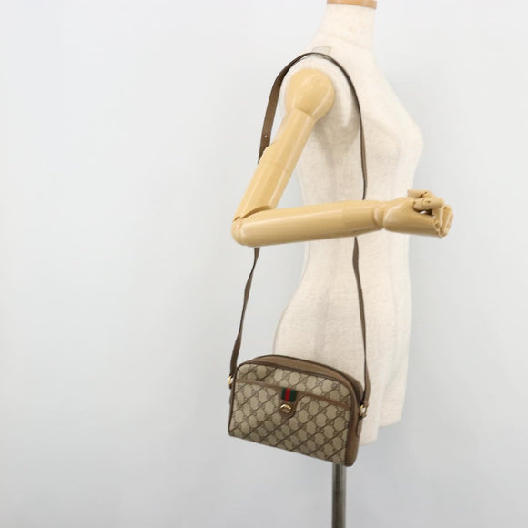GUCCI GG Supreme Web Sherry Line Bag PVC Beige Gold 116 02 089 Auth ep14626