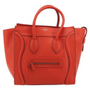 CELINE Luggage Mini Shopper Handtasche Leder Orange Silber Auth ep14630A-2