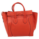 CELINE Luggage Mini Shopper Handtasche Leder Orange Silber Auth ep14630A-3