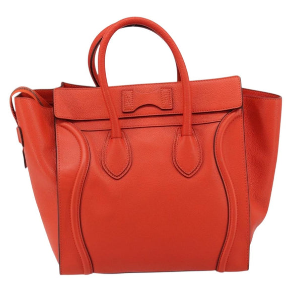 CELINE Luggage Mini Shopper Handtasche Leder Orange Silber Auth ep14630A