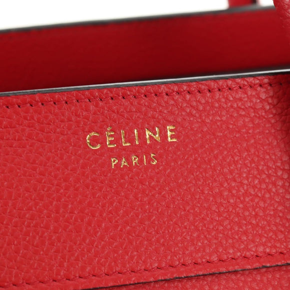 CELINE Luggage Mini Shopper Handtas Leer Rood Goud Auth ep14631M