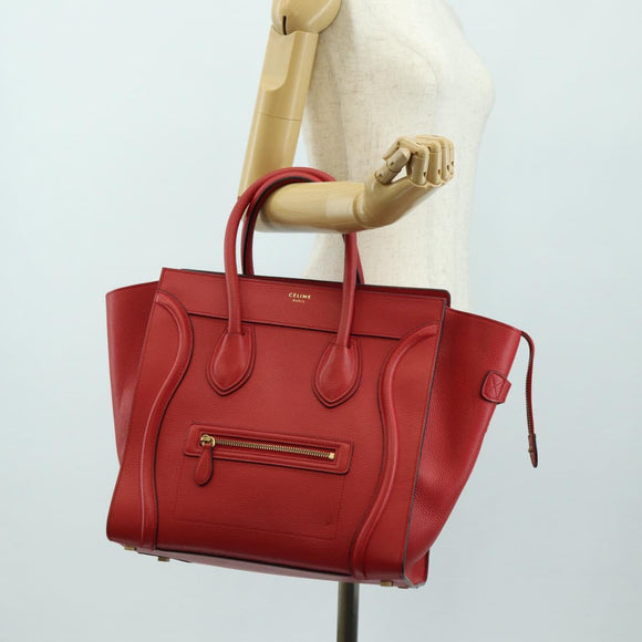 CELINE Luggage Mini Shopper Handtas Leer Rood Goud Auth ep14631M