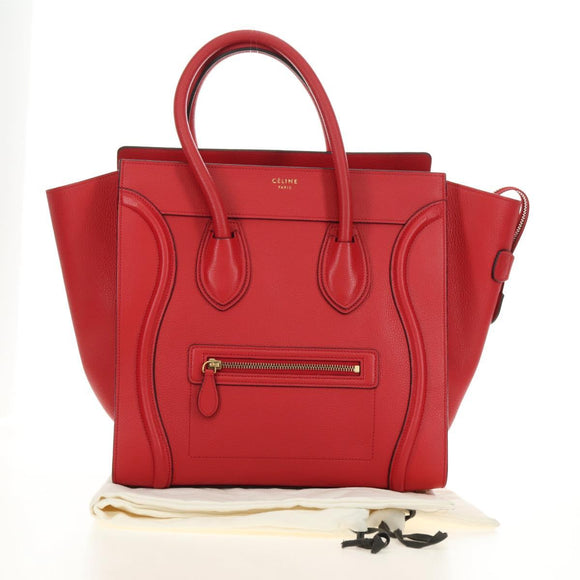 CELINE Luggage Mini Shopper Handtas Leer Rood Goud Auth ep14631M