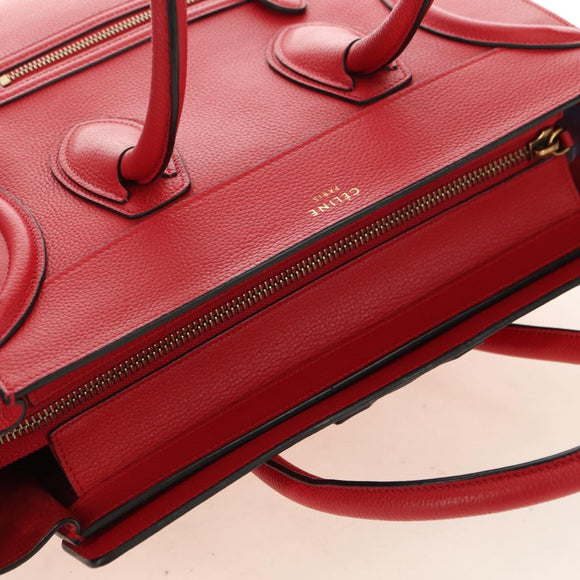 CELINE Luggage Mini Shopper Handtas Leer Rood Goud Auth ep14631M