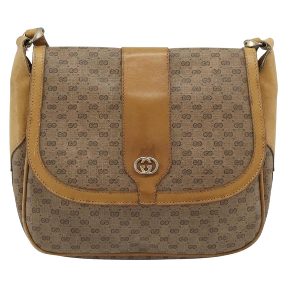 GUCCI Micro GG Supreme Shoulder Bag PVC Beige Gold Auth ep14632