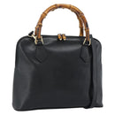 GUCCI Bamboo Hand Bag Leather 2way Black Gold 000 0289 Auth ep14633-1