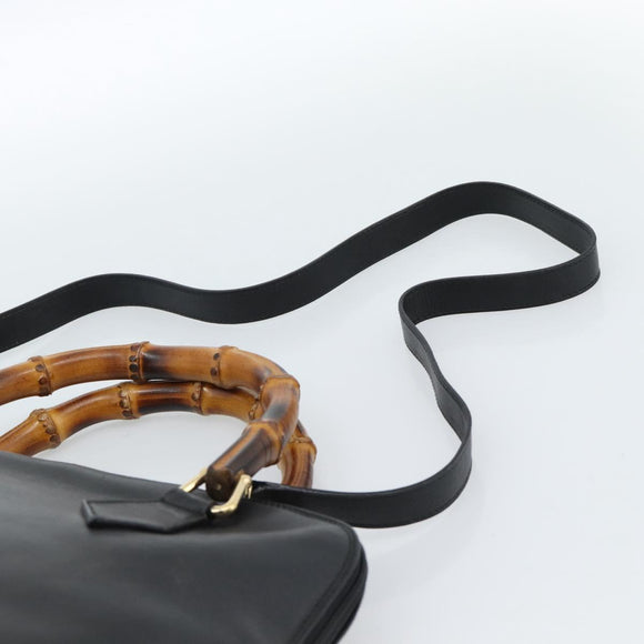 GUCCI Bamboo Hand Bag Leather 2way Black Gold 000 0289 Auth ep14633