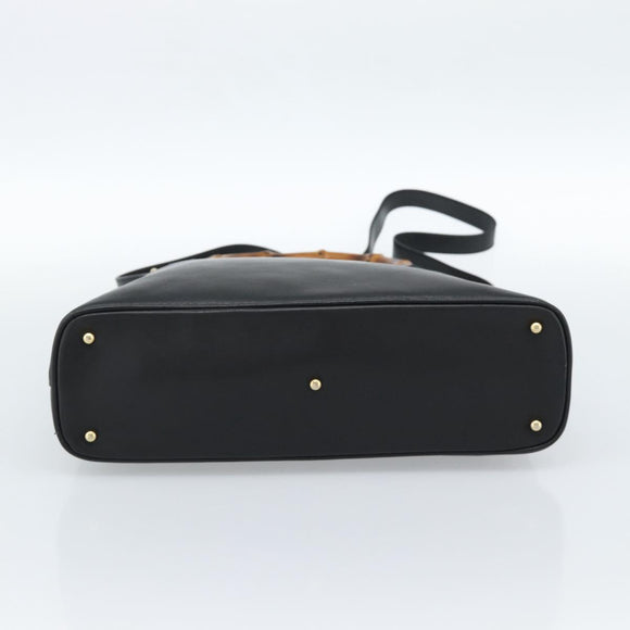GUCCI Bamboo Hand Bag Leather 2way Black Gold 000 0289 Auth ep14633