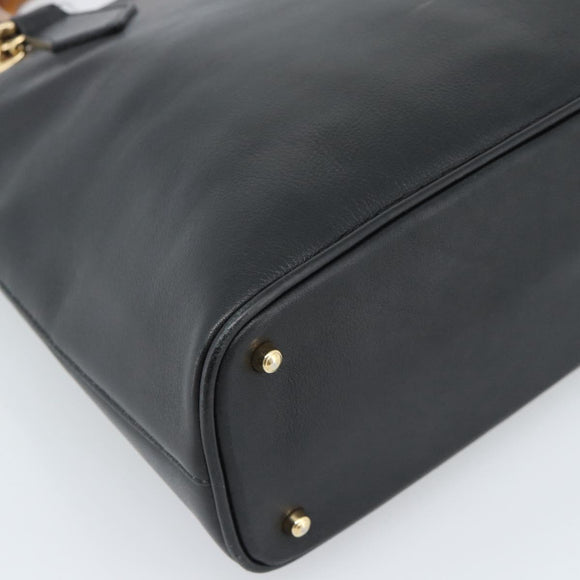 GUCCI Bamboo Hand Bag Leather 2way Black Gold 000 0289 Auth ep14633