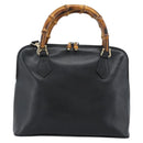 GUCCI Bamboo Hand Bag Leather 2way Black Gold 000 0289 Auth ep14633-13