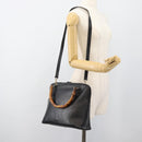 GUCCI Bamboo Hand Bag Leather 2way Black Gold 000 0289 Auth ep14633-24