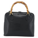 GUCCI Bamboo Hand Bag Leather 2way Black Gold 000 0289 Auth ep14633-2