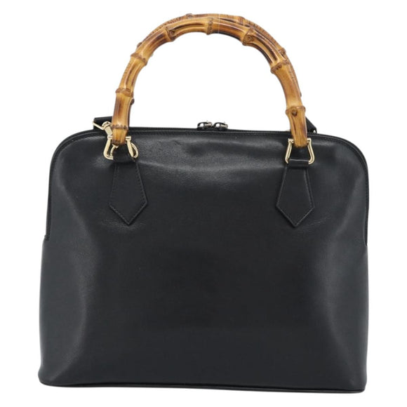 GUCCI Bamboo Hand Bag Leather 2way Black Gold 000 0289 Auth ep14633