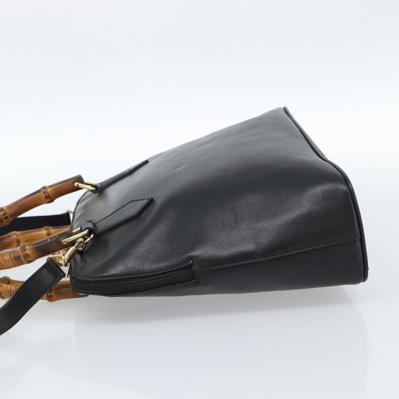 GUCCI Bamboo Hand Bag Leather 2way Black Gold 000 0289 Auth ep14633