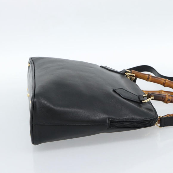GUCCI Bamboo Hand Bag Leather 2way Black Gold 000 0289 Auth ep14633