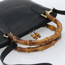 GUCCI Bamboo Hand Bag Leather 2way Black Gold 000 0289 Auth ep14633-7