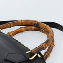 GUCCI Bamboo Hand Bag Leather 2way Black Gold 000 0289 Auth ep14633-8