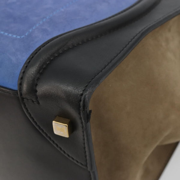 CELINE Luggage Mini Shopper Handtasche Wildleder Hellblau Gold Auth ep14637A