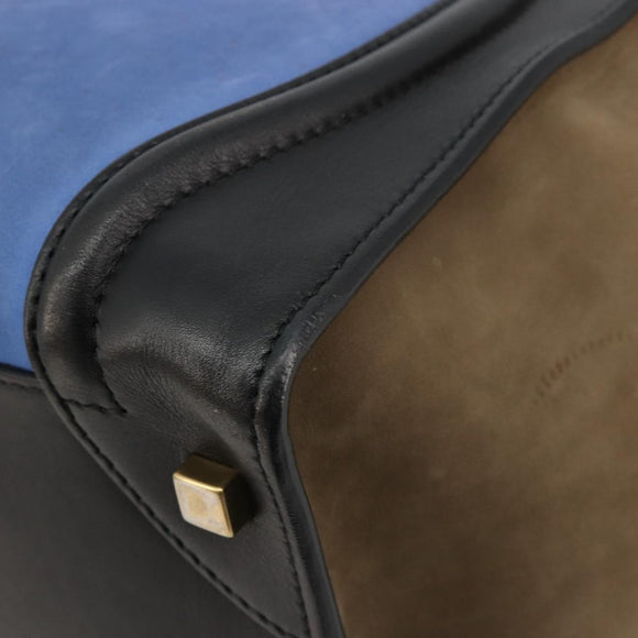 CELINE Luggage Mini Shopper Handtasche Wildleder Hellblau Gold Auth ep14637A