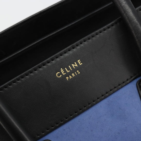 CELINE Luggage Mini Shopper Handtasche Wildleder Hellblau Gold Auth ep14637A