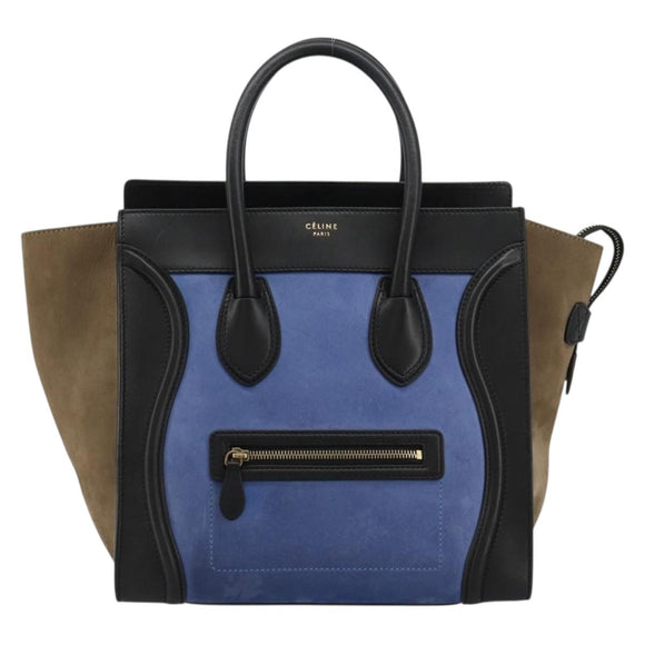 CELINE Luggage Mini Shopper Handtasche Wildleder Hellblau Gold Auth ep14637A