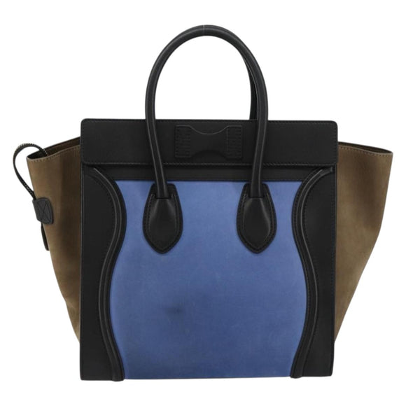 CELINE Luggage Mini Shopper Handtasche Wildleder Hellblau Gold Auth ep14637A