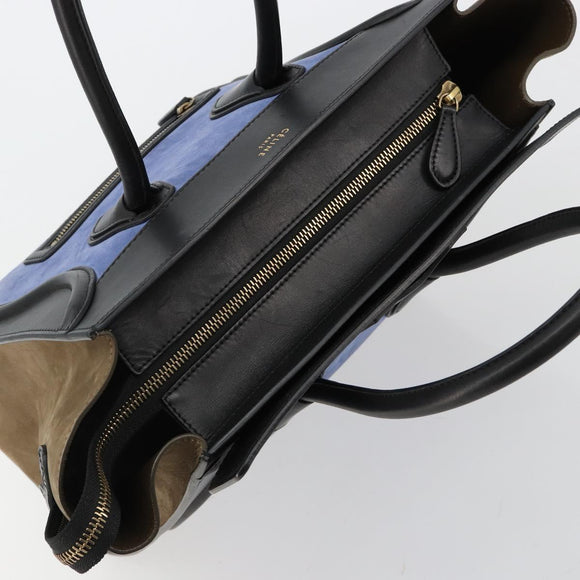 CELINE Luggage Mini Shopper Handtasche Wildleder Hellblau Gold Auth ep14637A