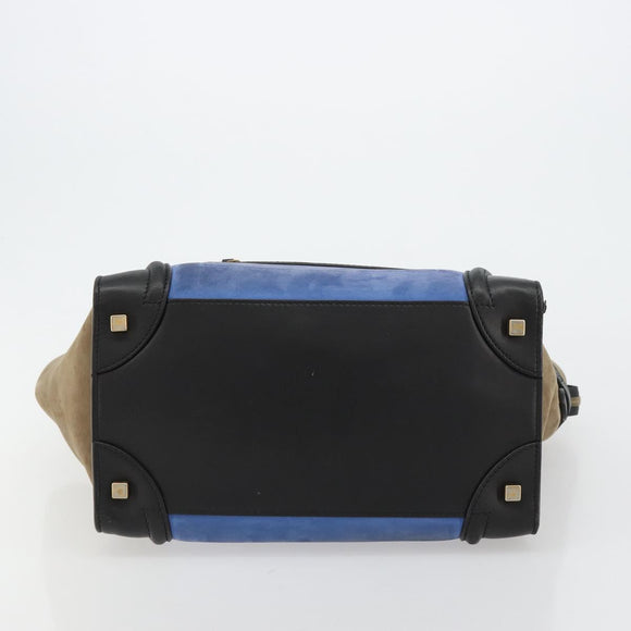 CELINE Luggage Mini Shopper Handtasche Wildleder Hellblau Gold Auth ep14637A