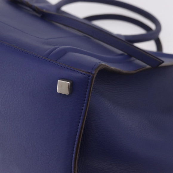CELINE Luggage Phantom Hand Bag Leather Blue Silver Auth ep14638A