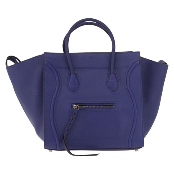 CELINE Luggage Phantom Hand Bag Leather Blue Silver Auth ep14638A