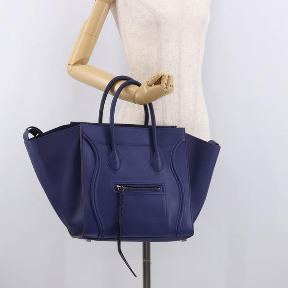 CELINE Luggage Phantom Hand Bag Leather Blue Silver Auth ep14638A
