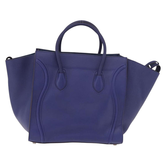 CELINE Luggage Phantom Hand Bag Leather Blue Silver Auth ep14638A