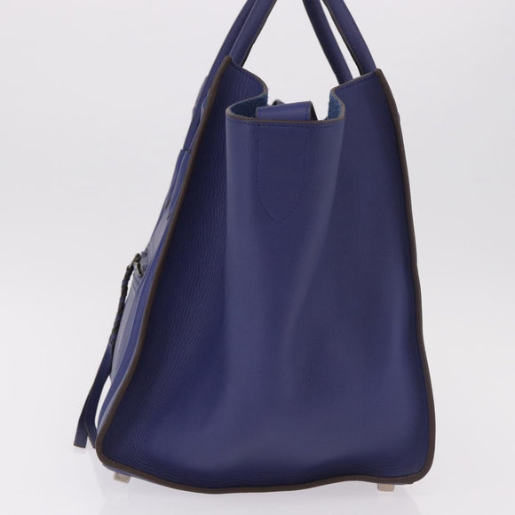 CELINE Luggage Phantom Hand Bag Leather Blue Silver Auth ep14638A