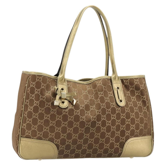 GUCCI GG Canvas princi Hand Bag Nylon Brown Gold 163805 Auth ep14643A