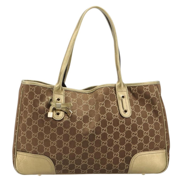 GUCCI GG Canvas princi Hand Bag Nylon Brown Gold 163805 Auth ep14643A