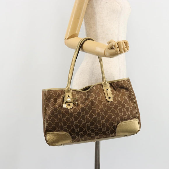 GUCCI GG Canvas princi Hand Bag Nylon Brown Gold 163805 Auth ep14643A